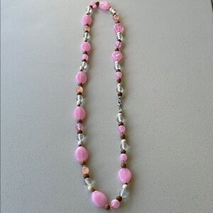 Pink and White Beaded Necklace with Pearl Accents